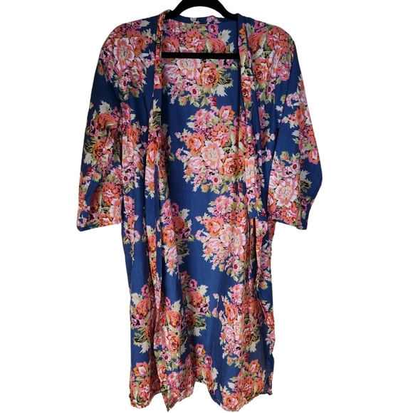Cotton Robe Cover-up Floral OS Romantic Summer Gramma Chic - Picture 1 of 6